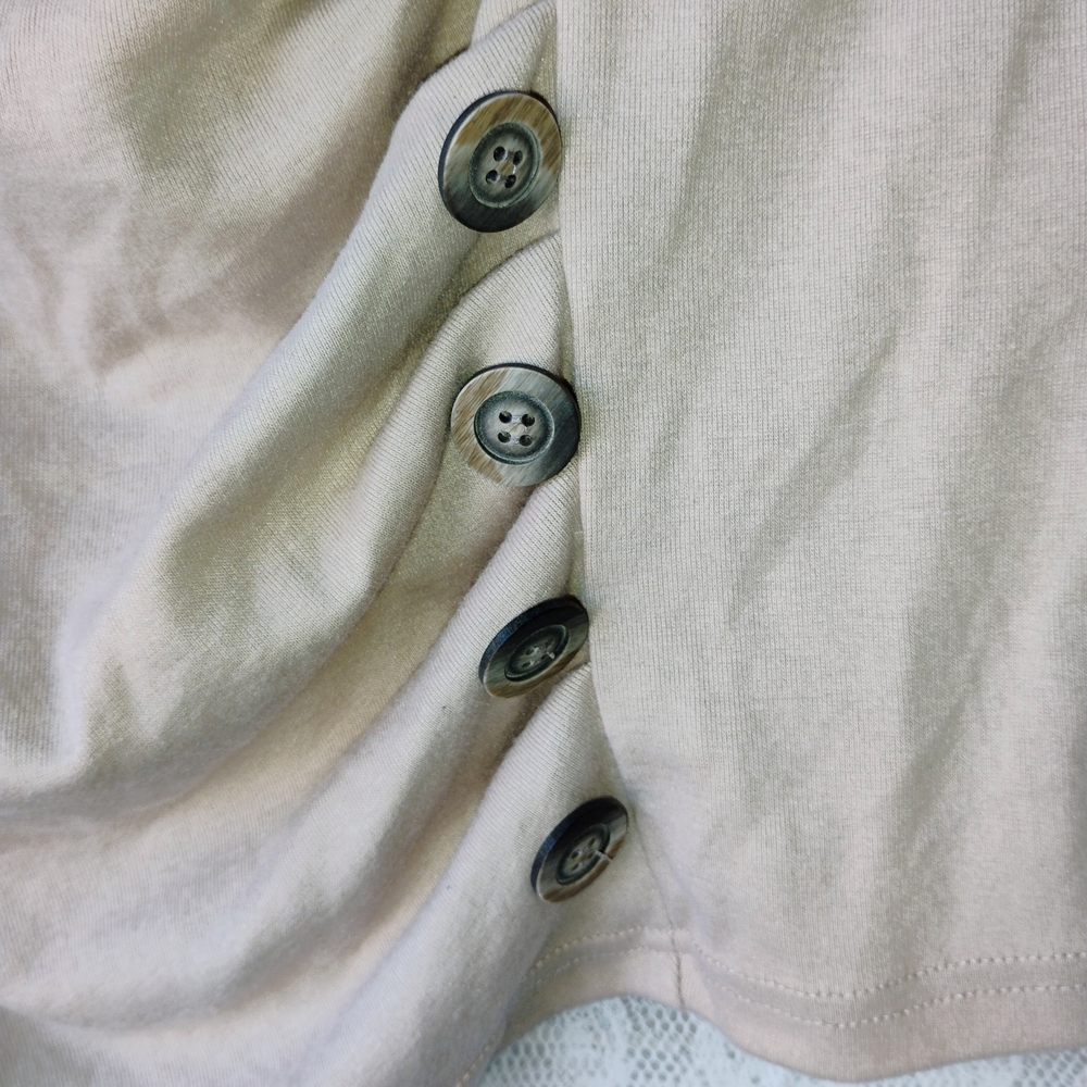 Allegra K Beige Ruched Button Blouse - Picture 3 of 5